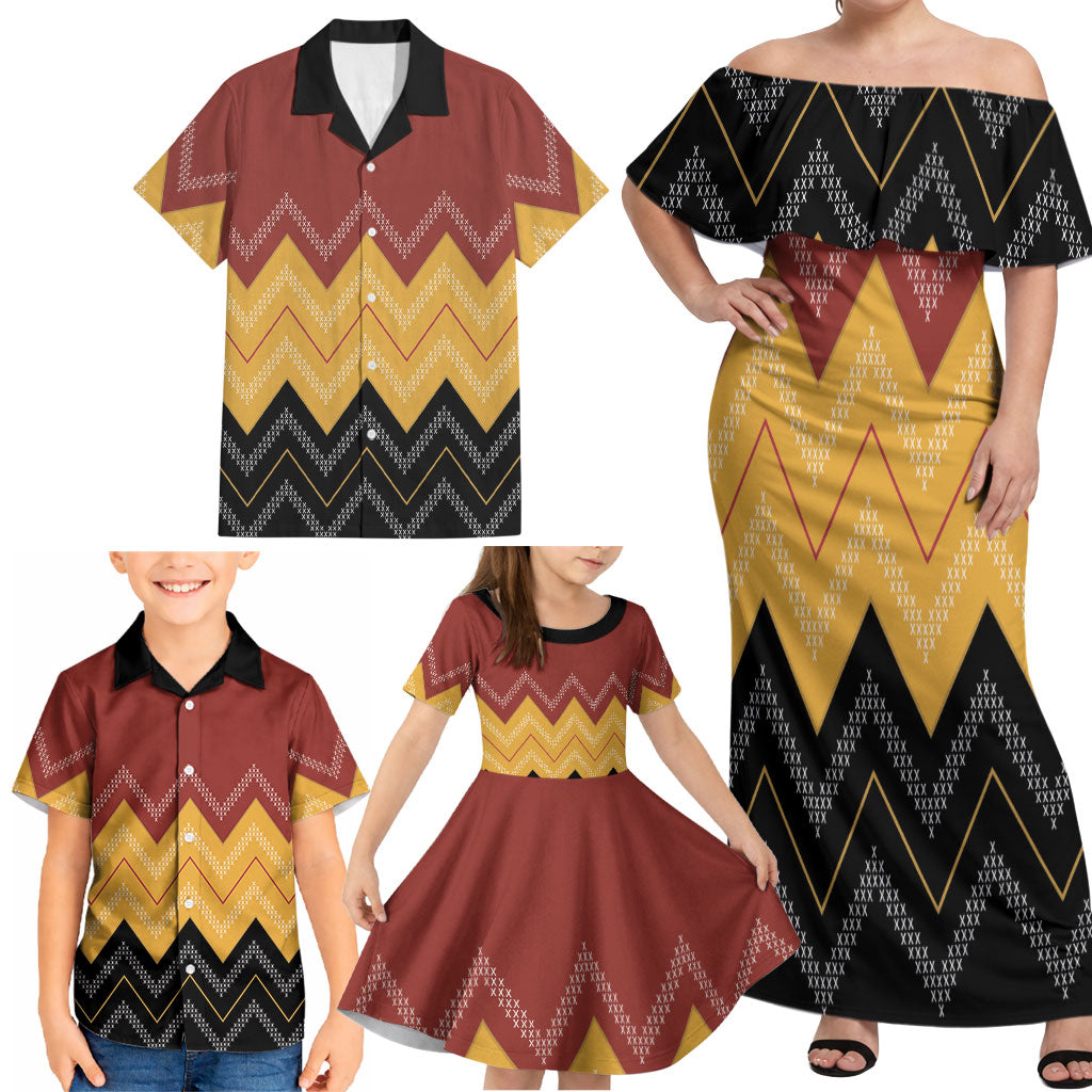 Kaokao Maori Tukutuku Inspired New Zealand Family Matching Off Shoulder Maxi Dress and Hawaiian Shirt LT14 - Polynesian Pride