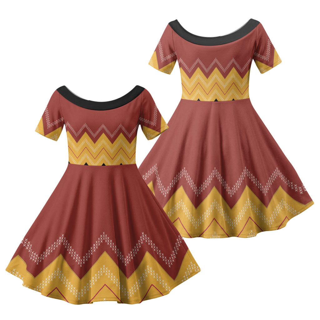 Kaokao Maori Tukutuku Inspired New Zealand Family Matching Off Shoulder Maxi Dress and Hawaiian Shirt LT14 Daughter's Dress Multicolor - Polynesian Pride