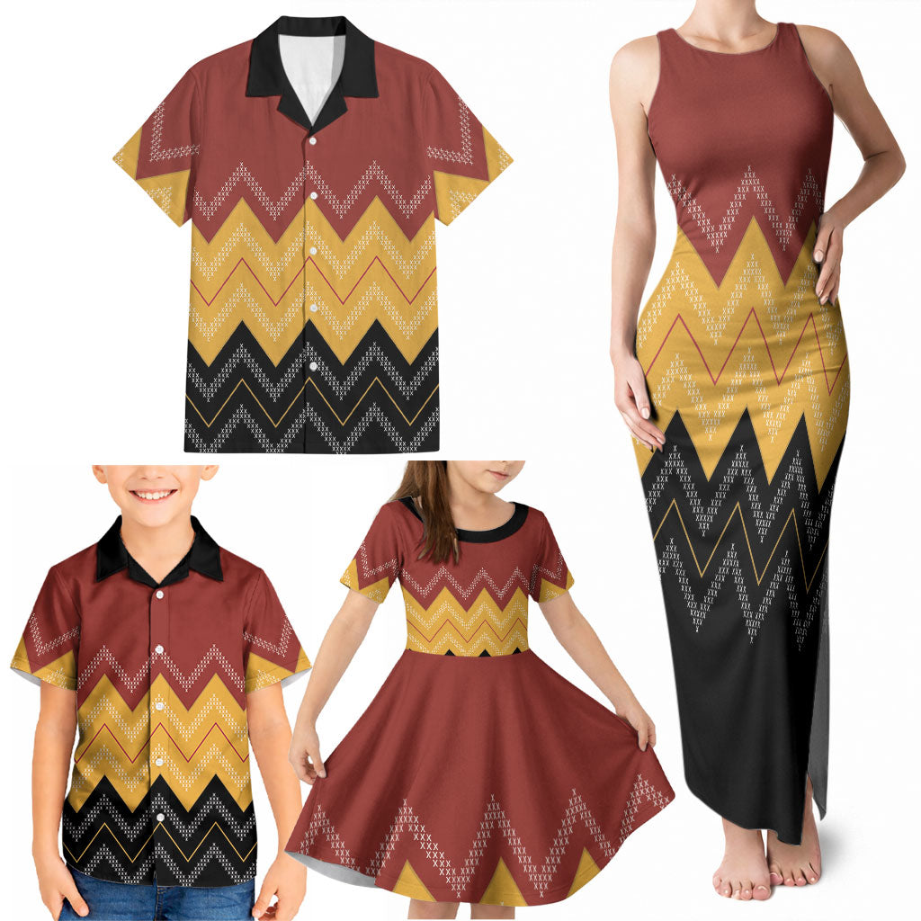 Kaokao Maori Tukutuku Inspired New Zealand Family Matching Tank Maxi Dress and Hawaiian Shirt LT14 - Polynesian Pride