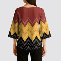 Kaokao Maori Tukutuku Inspired New Zealand Kimono Sleeve Blouse
