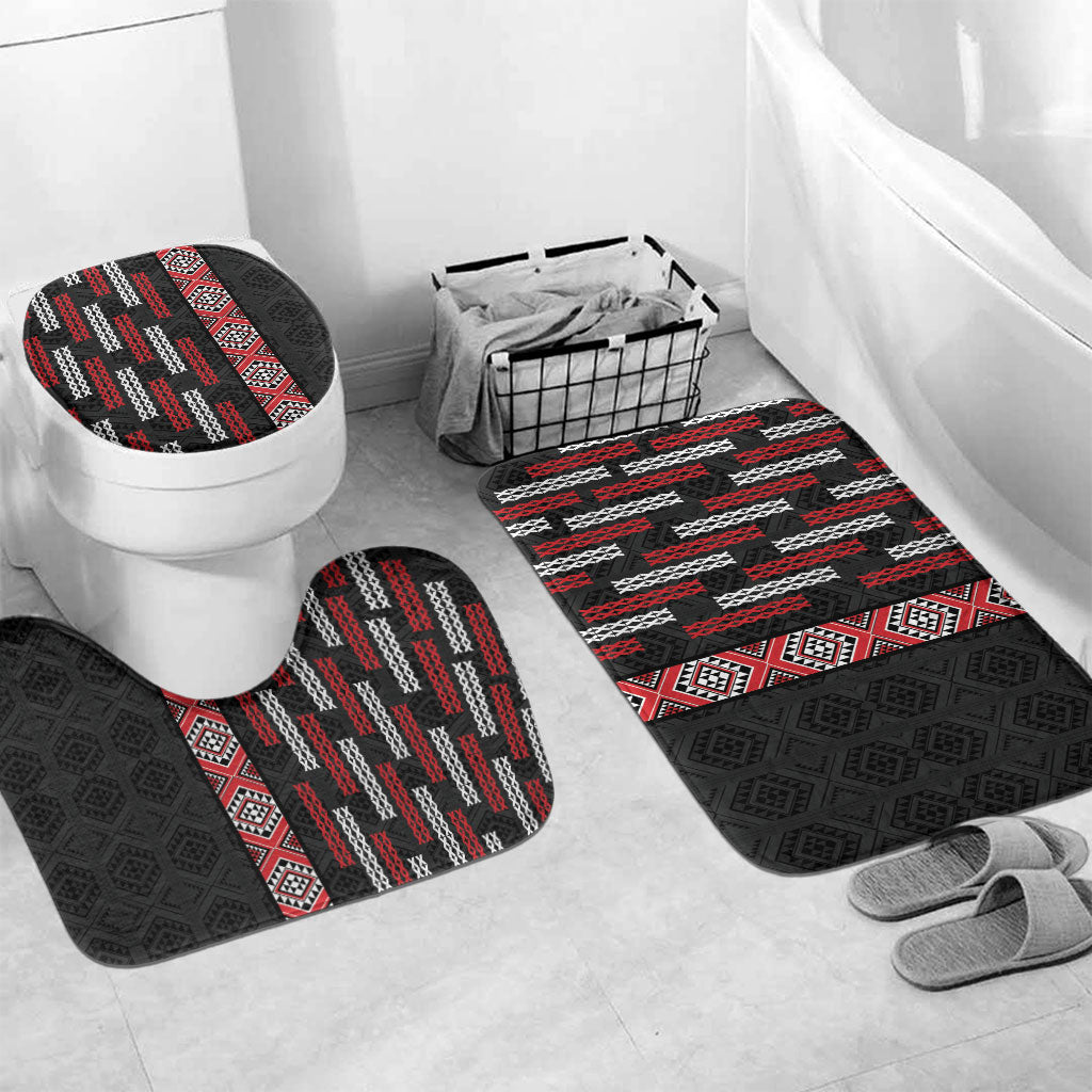 Roimata Toroa Maori Taniko Inspired New Zealand Bathroom Set LT14 Mat Set Only (3 pcs) One Size Black - Polynesian Pride
