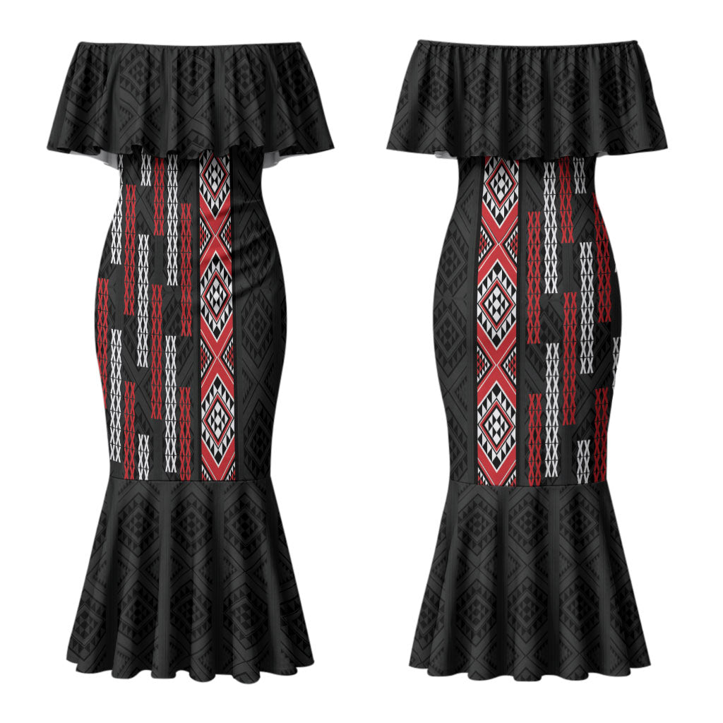 Roimata Toroa Maori Taniko Inspired New Zealand Couples Matching Mermaid Dress and Long Sleeve Button Shirt LT14 - Polynesian Pride