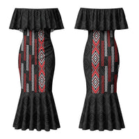 Roimata Toroa Maori Taniko Inspired New Zealand Couples Matching Mermaid Dress and Long Sleeve Button Shirt LT14 - Polynesian Pride