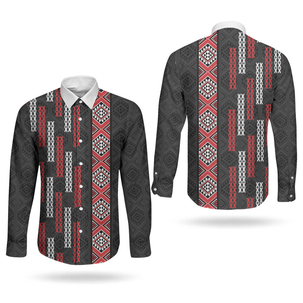 Roimata Toroa Maori Taniko Inspired New Zealand Couples Matching Off Shoulder Short Dress and Long Sleeve Button Shirt LT14 - Polynesian Pride
