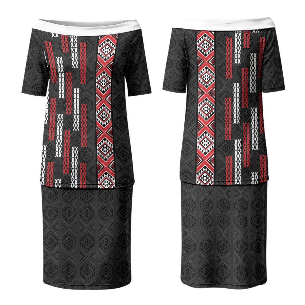 Roimata Toroa Maori Taniko Inspired New Zealand Couples Matching Puletasi and Long Sleeve Button Shirt LT14 - Polynesian Pride
