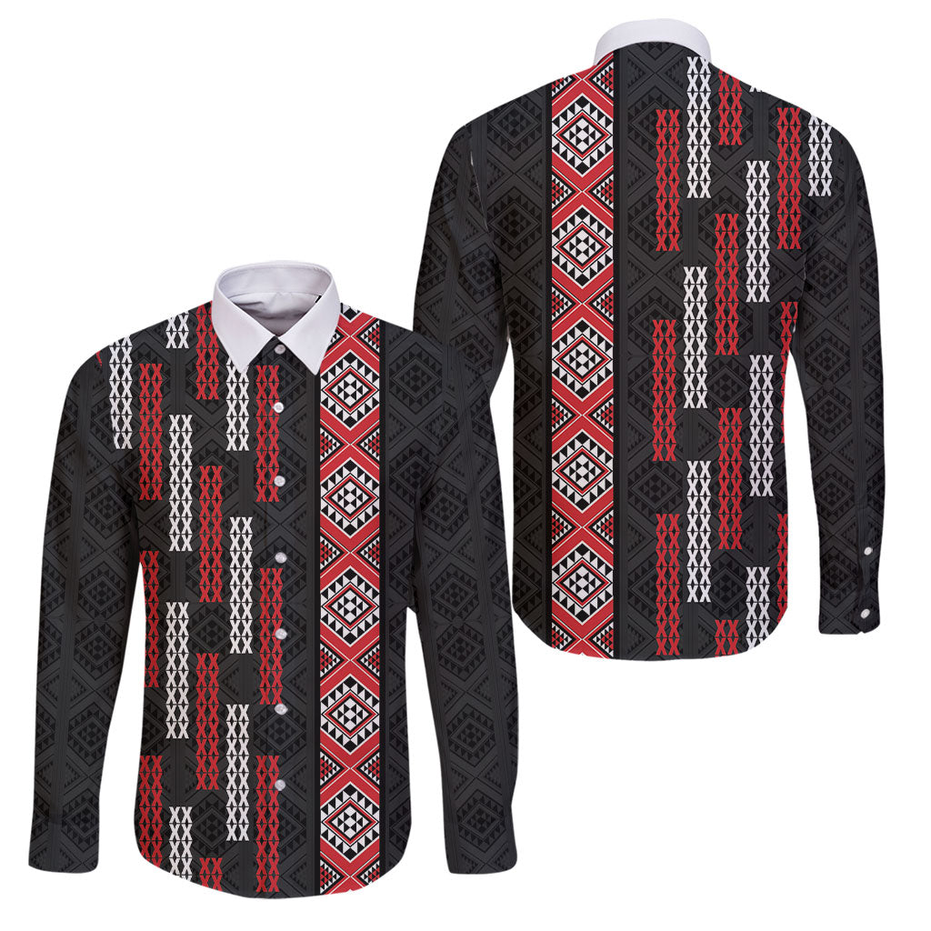 Roimata Toroa Maori Taniko Inspired New Zealand Family Matching Mermaid Dress and Hawaiian Shirt LT14 Dad's Shirt - Long Sleeve Black - Polynesian Pride