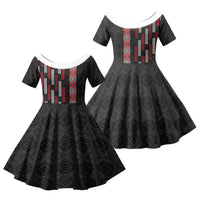Roimata Toroa Maori Taniko Inspired New Zealand Family Matching Mermaid Dress and Hawaiian Shirt LT14 Daughter's Dress Black - Polynesian Pride