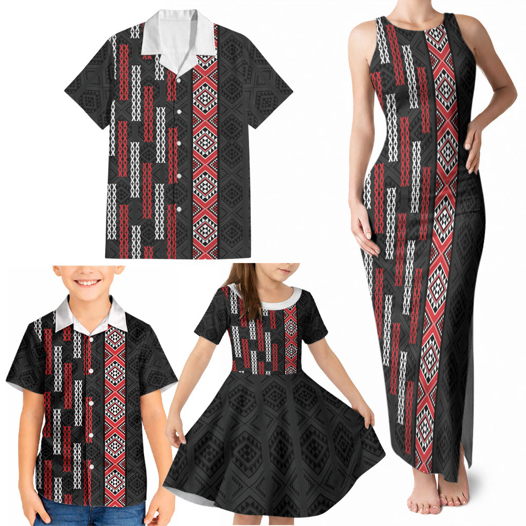 Roimata Toroa Maori Taniko Inspired New Zealand Family Matching Tank Maxi Dress and Hawaiian Shirt LT14 - Polynesian Pride