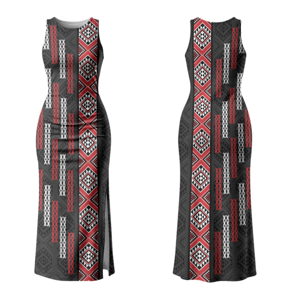 Roimata Toroa Maori Taniko Inspired New Zealand Family Matching Tank Maxi Dress and Hawaiian Shirt LT14 Mom's Dress Black - Polynesian Pride