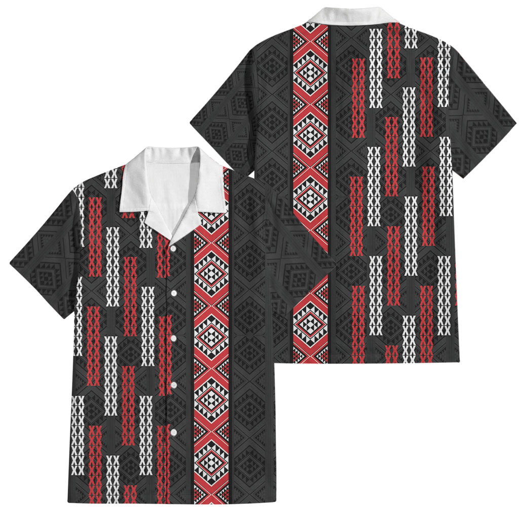 Roimata Toroa Maori Taniko Inspired New Zealand Family Matching Tank Maxi Dress and Hawaiian Shirt LT14 Dad's Shirt - Short Sleeve Black - Polynesian Pride