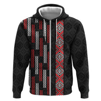 Roimata Toroa Maori Taniko Inspired New Zealand Hoodie LT14 Zip Hoodie Black - Polynesian Pride