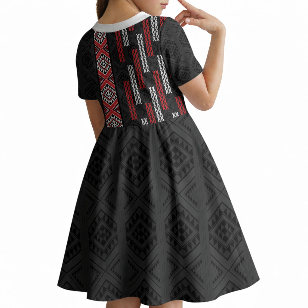 Roimata Toroa Maori Taniko Inspired New Zealand Kid Short Sleeve Dress LT14 - Polynesian Pride