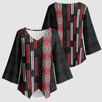 Roimata Toroa Maori Taniko Inspired New Zealand Kimono Sleeve Blouse LT14 - Polynesian Pride
