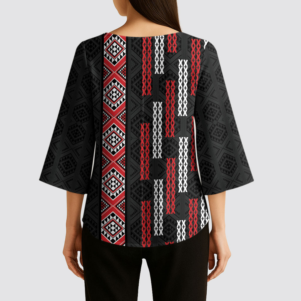 Roimata Toroa Maori Taniko Inspired New Zealand Kimono Sleeve Blouse LT14 - Polynesian Pride
