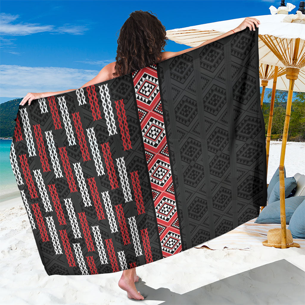 Roimata Toroa Maori Taniko Inspired New Zealand Sarong LT14 One Size 44 x 66 inches Black - Polynesian Pride