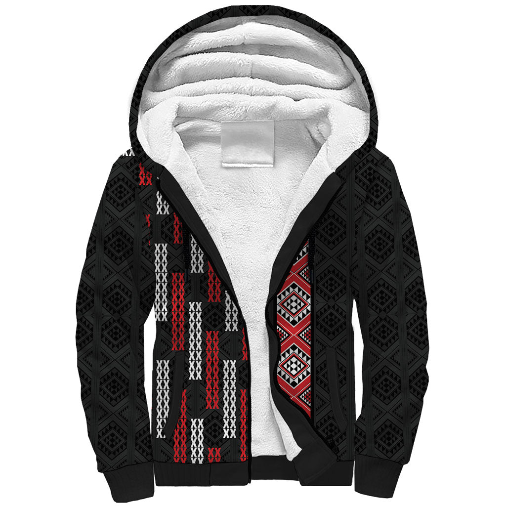 Roimata Toroa Maori Taniko Inspired New Zealand Sherpa Hoodie LT14 Unisex Black - Polynesian Pride