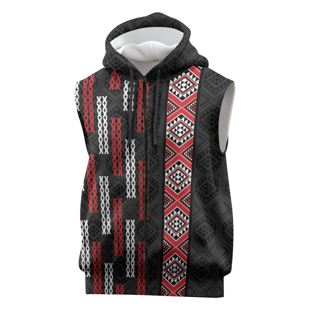 Roimata Toroa Maori Taniko Inspired New Zealand Sleeveless Zip Hoodie LT14 Black - Polynesian Pride