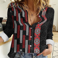 Roimata Toroa Maori Taniko Inspired New Zealand Women Casual Shirt LT14 Female Black - Polynesian Pride