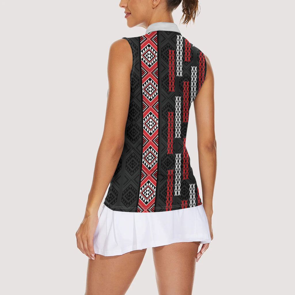 Roimata Toroa Maori Taniko Inspired New Zealand Women Sleeveless Polo Shirt LT14 - Polynesian Pride