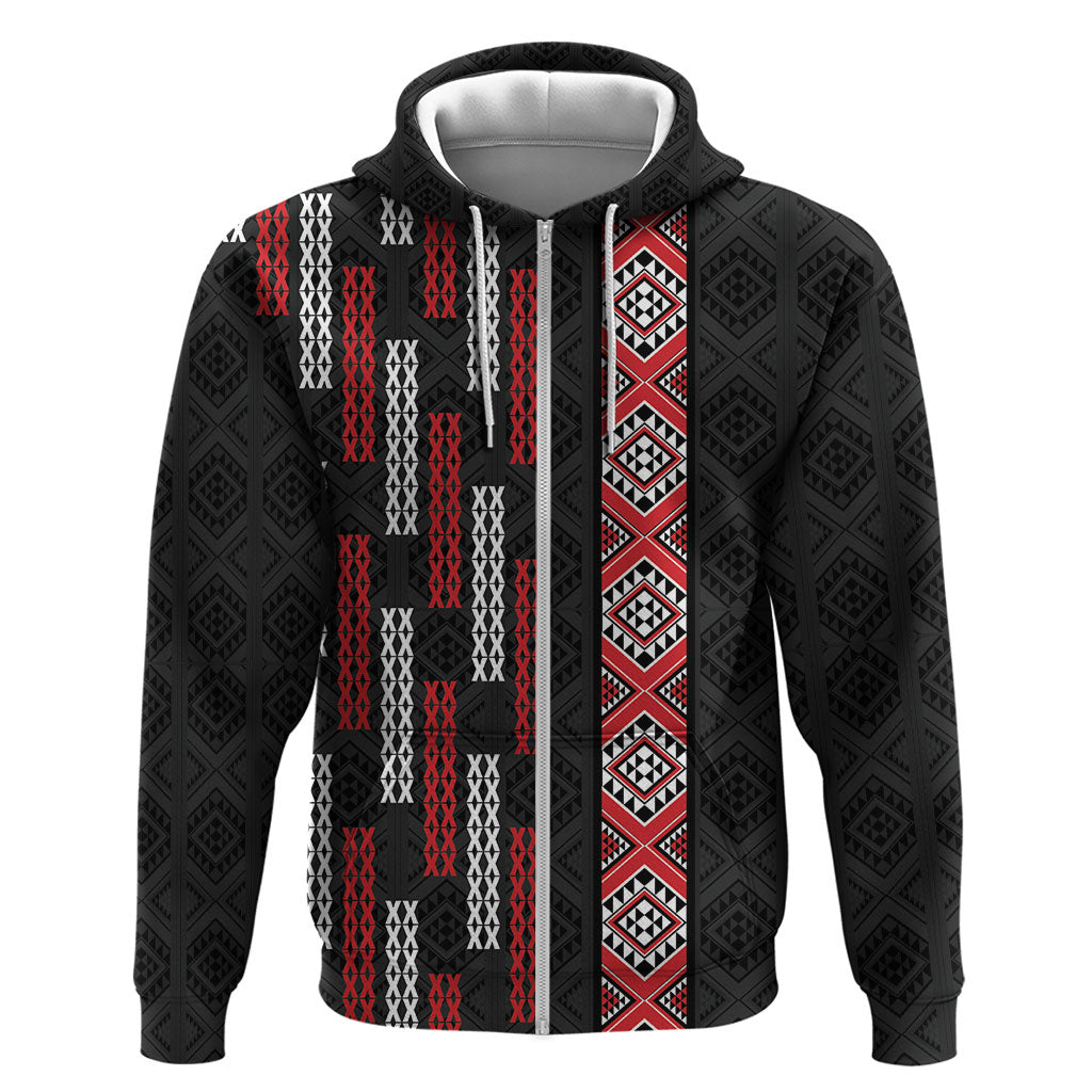 Roimata Toroa Maori Taniko Inspired New Zealand Zip Hoodie LT14 Zip Hoodie Black - Polynesian Pride