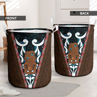 New Zealand Whakairo Laundry Basket Tiki Maori Carving Taniko Motifs LT14 - Polynesian Pride
