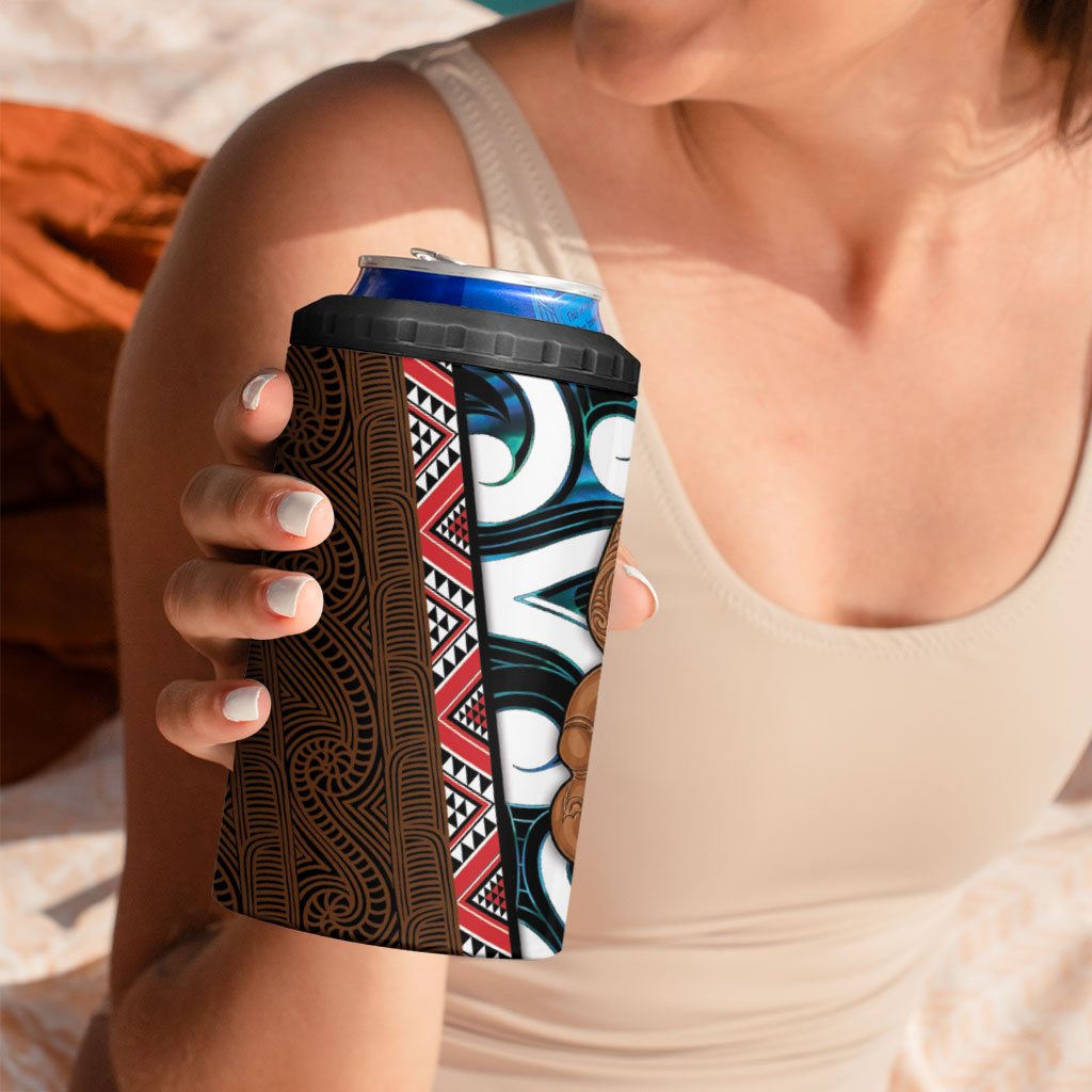 New Zealand Whakairo 4 in 1 Can Cooler Tumbler Tiki Maori Carving Taniko Motifs LT14 - Polynesian Pride