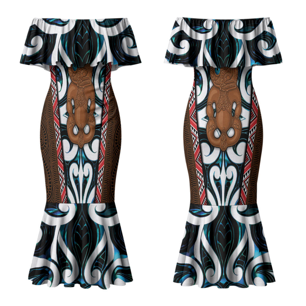 New Zealand Whakairo Couples Matching Mermaid Dress and Hawaiian Shirt Tiki Maori Carving Taniko Motifs LT14 - Polynesian Pride