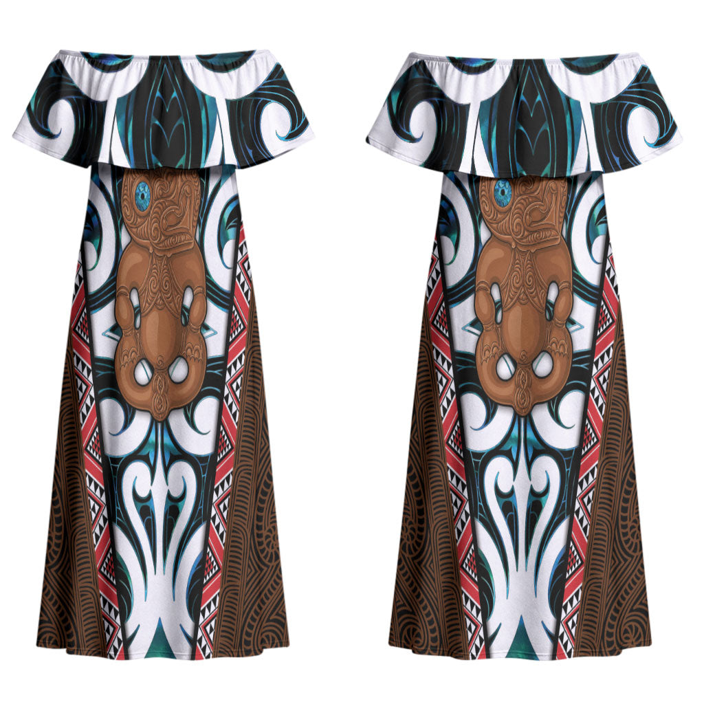 New Zealand Whakairo Couples Matching Off Shoulder Maxi Dress and Hawaiian Shirt Tiki Maori Carving Taniko Motifs LT14 - Polynesian Pride