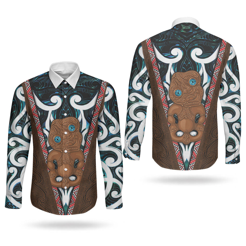 New Zealand Whakairo Couples Matching Off Shoulder Short Dress and Long Sleeve Button Shirt Tiki Maori Carving Taniko Motifs LT14 - Polynesian Pride