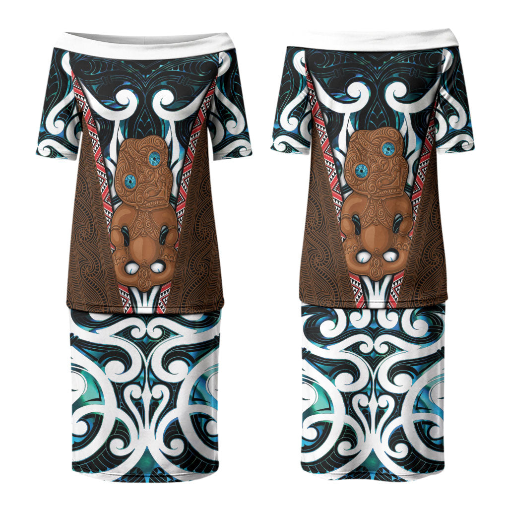 New Zealand Whakairo Couples Matching Puletasi and Long Sleeve Button Shirt Tiki Maori Carving Taniko Motifs LT14 - Polynesian Pride