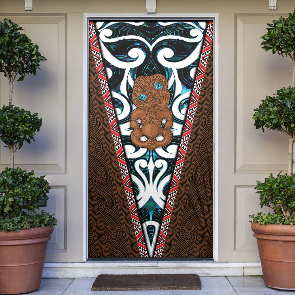 New Zealand Whakairo Door Cover Tiki Maori Carving Taniko Motifs LT14 Multicolor - Polynesian Pride