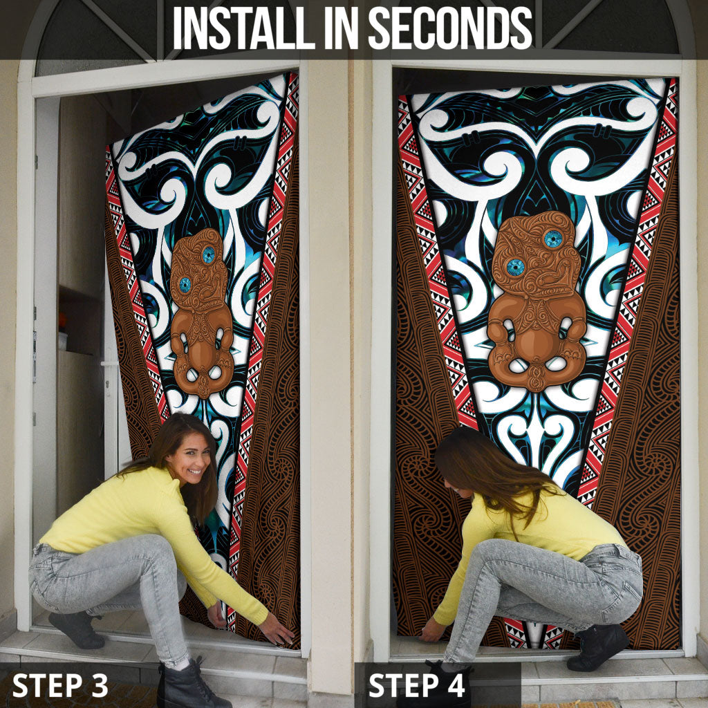 New Zealand Whakairo Door Cover Tiki Maori Carving Taniko Motifs LT14 - Polynesian Pride