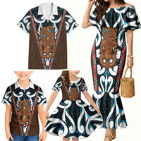 New Zealand Whakairo Family Matching Mermaid Dress and Hawaiian Shirt Tiki Maori Carving Taniko Motifs LT14 - Polynesian Pride