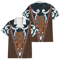 New Zealand Whakairo Family Matching Off Shoulder Maxi Dress and Hawaiian Shirt Tiki Maori Carving Taniko Motifs LT14 Dad's Shirt - Short Sleeve Multicolor - Polynesian Pride