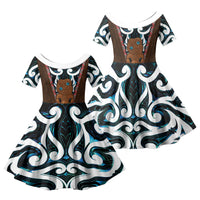 New Zealand Whakairo Family Matching Off Shoulder Maxi Dress and Hawaiian Shirt Tiki Maori Carving Taniko Motifs LT14 Daughter's Dress Multicolor - Polynesian Pride