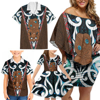 New Zealand Whakairo Family Matching Off Shoulder Short Dress and Hawaiian Shirt Tiki Maori Carving Taniko Motifs LT14 - Polynesian Pride