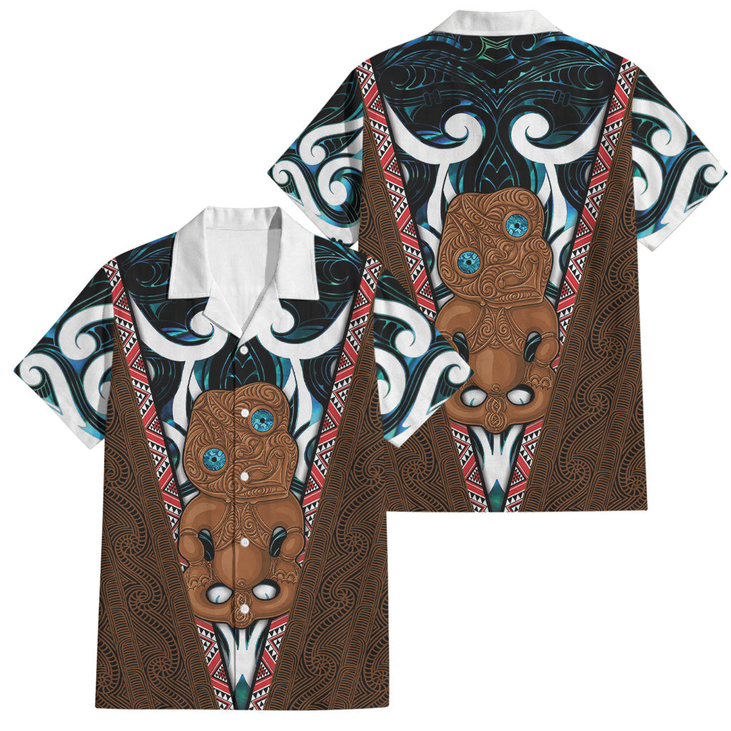 New Zealand Whakairo Family Matching Off Shoulder Short Dress and Hawaiian Shirt Tiki Maori Carving Taniko Motifs LT14 Dad's Shirt - Short Sleeve Multicolor - Polynesian Pride