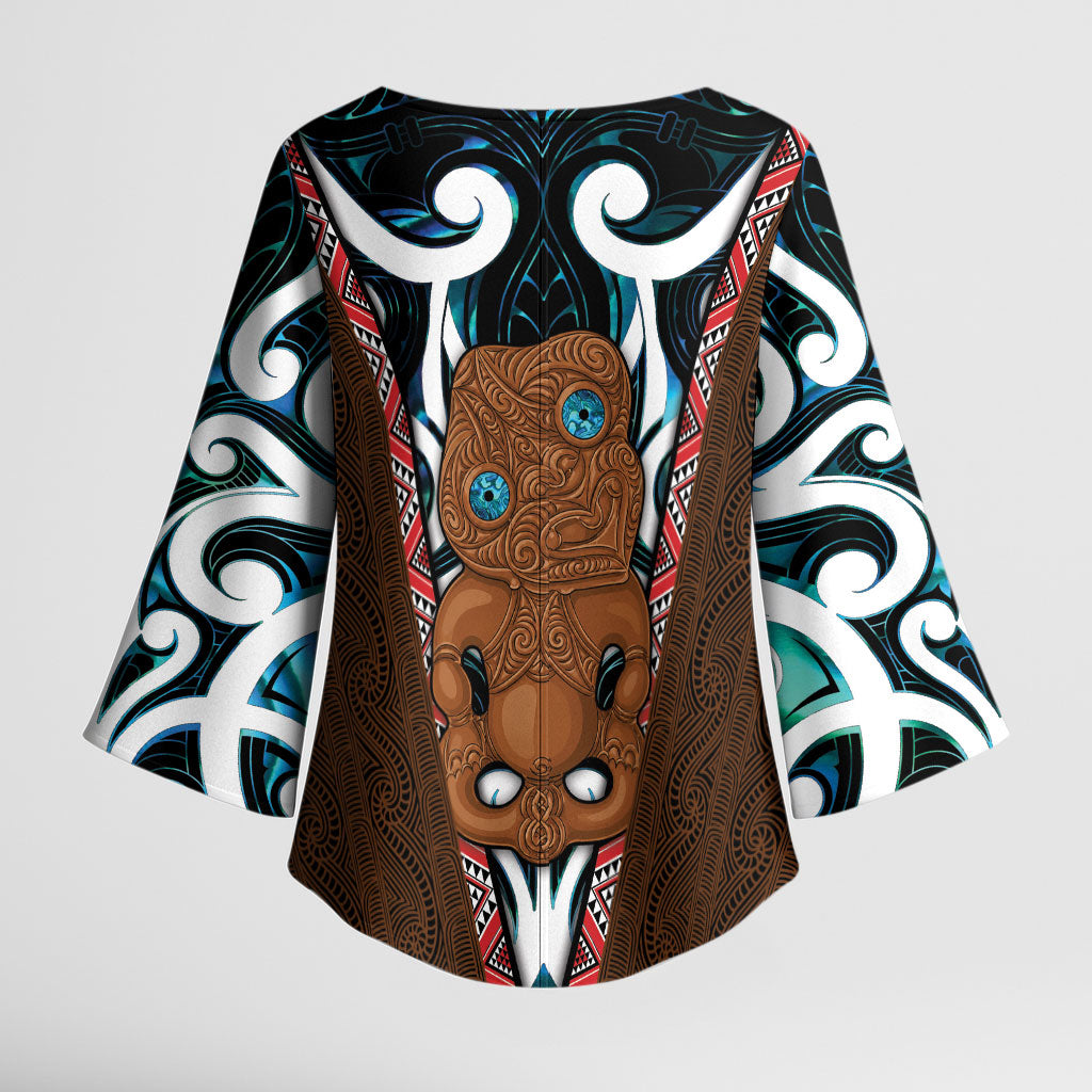 New Zealand Whakairo Kimono Sleeve Blouse Tiki Maori Carving Taniko Motifs LT14 - Polynesian Pride