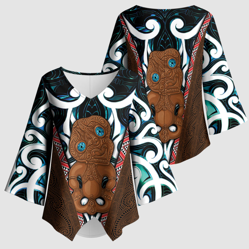 New Zealand Whakairo Kimono Sleeve Blouse Tiki Maori Carving Taniko Motifs LT14 - Polynesian Pride