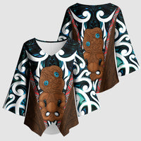 New Zealand Whakairo Kimono Sleeve Blouse Tiki Maori Carving Taniko Motifs LT14 - Polynesian Pride