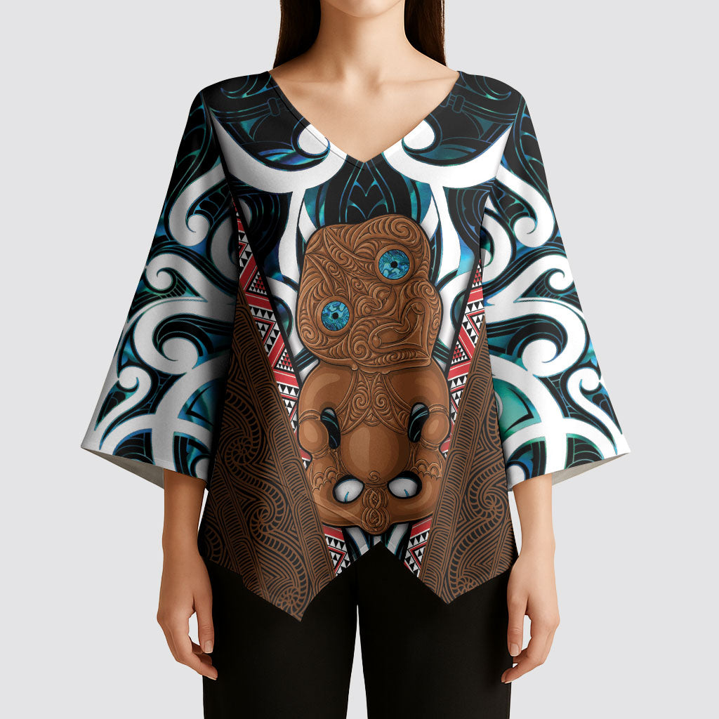 New Zealand Whakairo Kimono Sleeve Blouse Tiki Maori Carving Taniko Motifs LT14 - Polynesian Pride