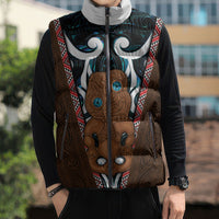 New Zealand Whakairo Sleeveless Puffer Jacket Tiki Maori Carving Taniko Motifs LT14 - Polynesian Pride