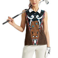 New Zealand Whakairo Women Sleeveless Polo Shirt Tiki Maori Carving Taniko Motifs LT14 - Polynesian Pride