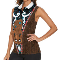 New Zealand Whakairo Women Sleeveless Polo Shirt Tiki Maori Carving Taniko Motifs LT14 - Polynesian Pride