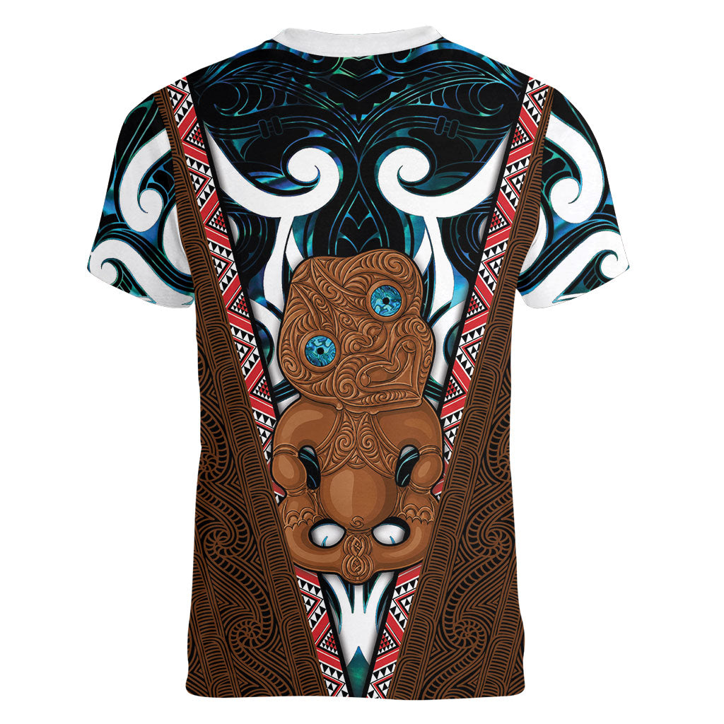 New Zealand Whakairo Women V-Neck T-Shirt Tiki Maori Carving Taniko Motifs LT14 - Polynesian Pride