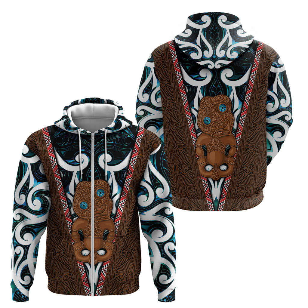 New Zealand Whakairo Zip Hoodie Tiki Maori Carving Taniko Motifs LT14 - Polynesian Pride