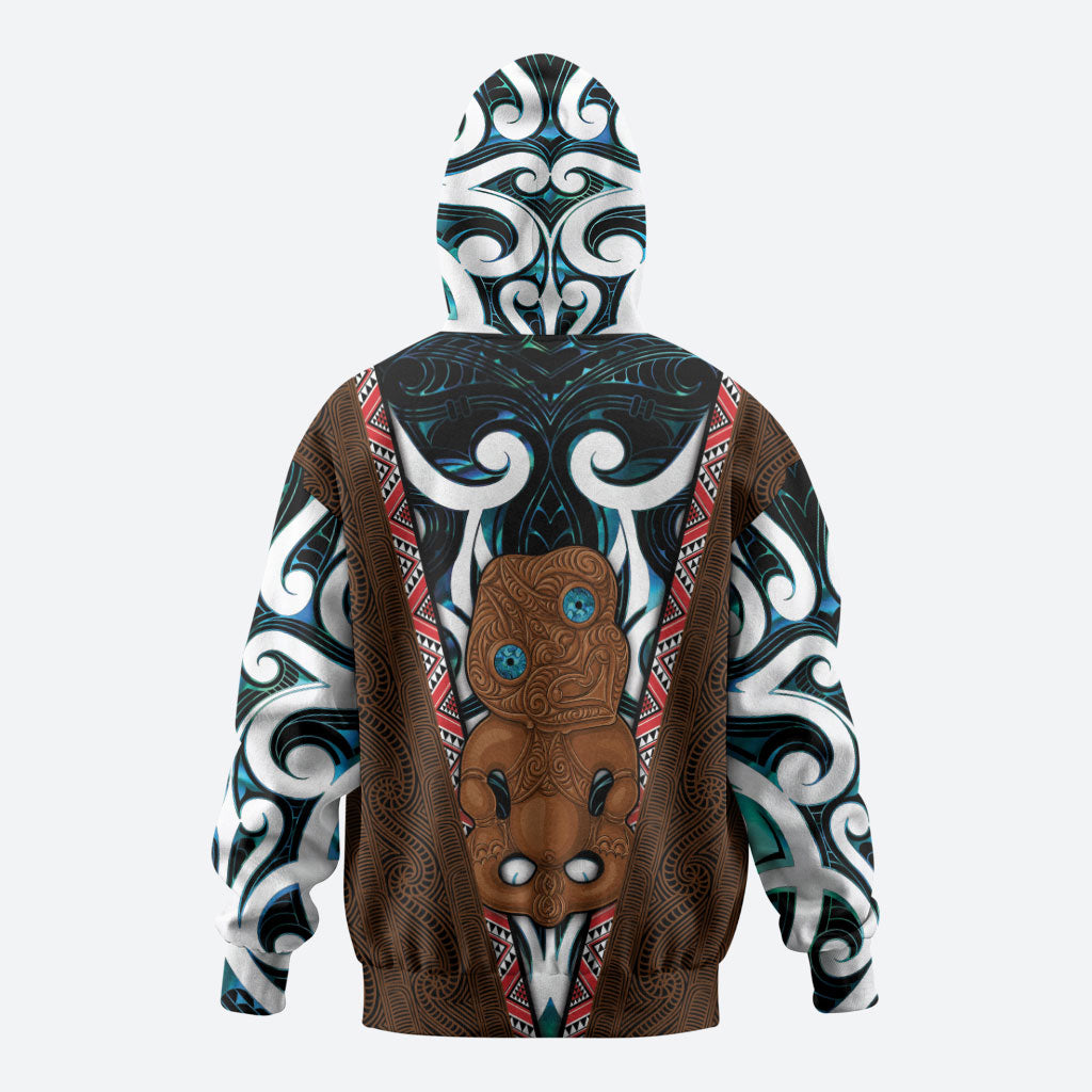 New Zealand Whakairo Zip Hoodie Tiki Maori Carving Taniko Motifs LT14 - Polynesian Pride