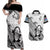 Fiji Tapa Rugby Couples Matching Off Shoulder Maxi Dress and Hawaiian Shirt Flying Fijian 2023 World Cup With Dabbing Ball LT14 White - Polynesian Pride