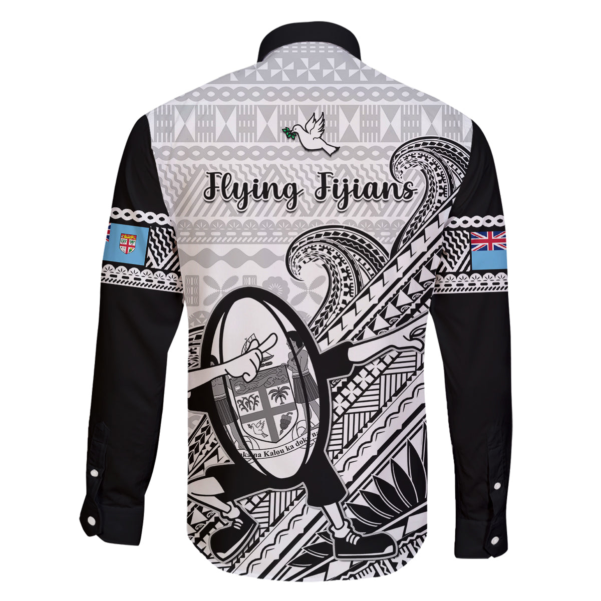 Fiji Tapa Rugby Family Matching Off Shoulder Long Sleeve Dress and Hawaiian Shirt Flying Fijian 2023 World Cup With Dabbing Ball LT14 - Polynesian Pride