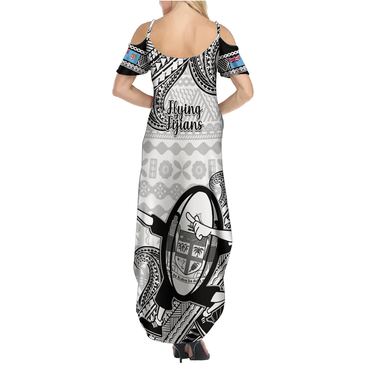 Fiji Tapa Rugby Family Matching Summer Maxi Dress and Hawaiian Shirt Flying Fijian 2023 World Cup With Dabbing Ball LT14 - Polynesian Pride